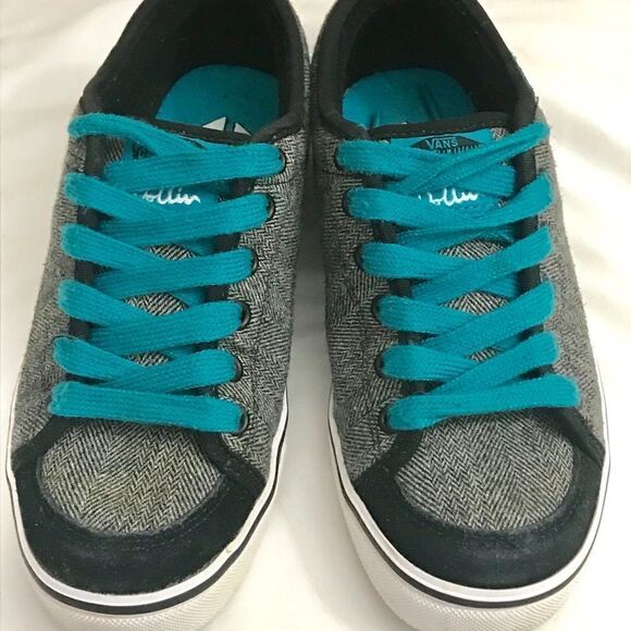 Vans Off the Wall Wool Blk/Whi Teal Laces WMS SZ 5 - Picture 2 of 8